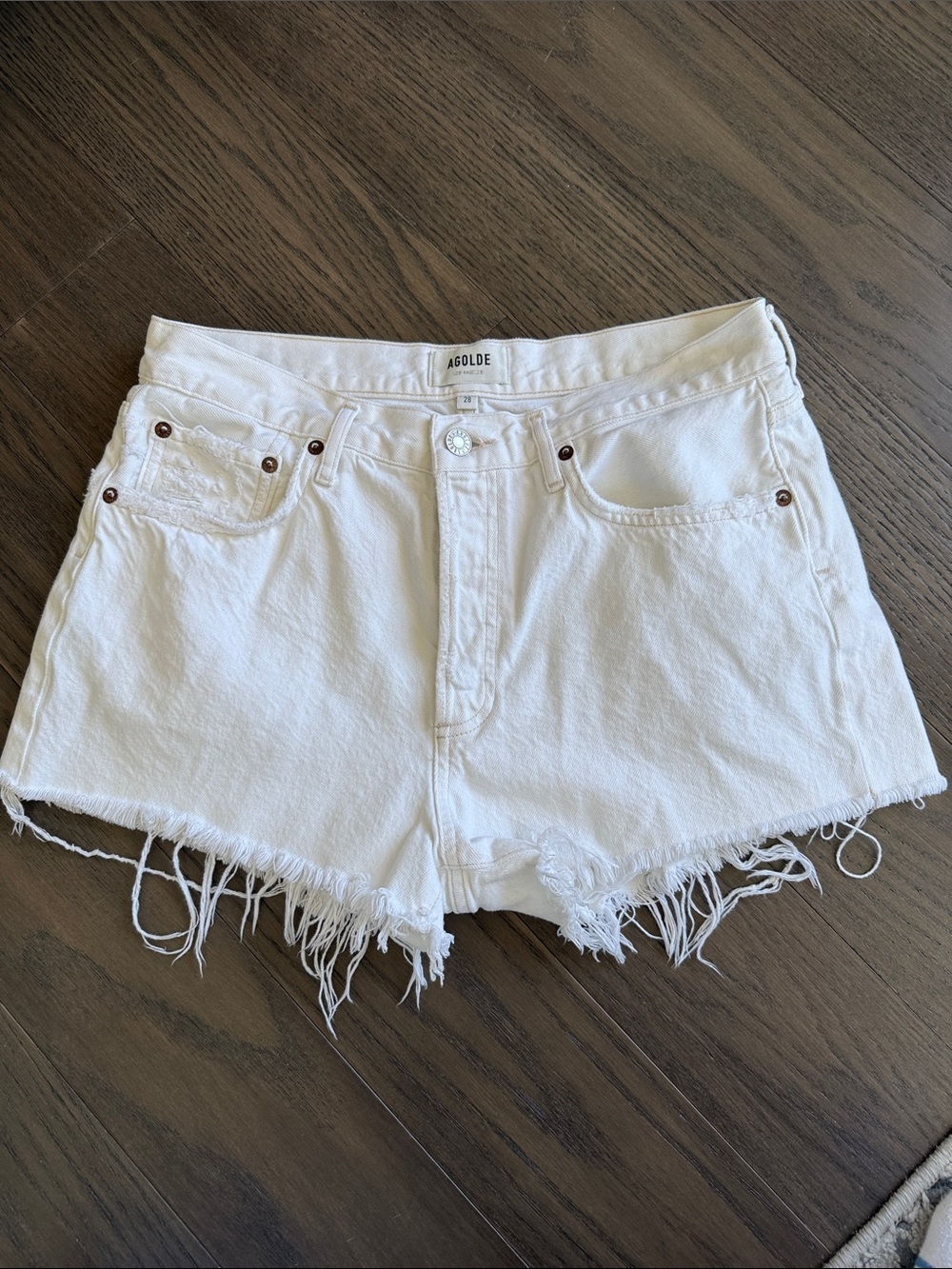 AGOLDE Parker White Frayed-Hem Denim Shorts
